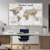 30792405-MGV-FC-36X24_Natural-Personalized World Map Wall Art – Rustic Beige Adventure Travel Map with Custom Couple Names, Vintage Wall Decor for Home or
