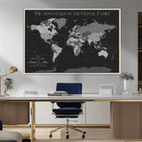 46064114-MGV-CV-36X24-Personalized World Map Wall Art – Black & Grey Adventure Travel Map with Custom Family or Couple Names, Modern Wall Decor for Home