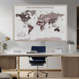 33204797-MGV-CV-36X24-Personalized World Map Wall Art – Burgundy & Grey Adventure Travel Map with Custom Names, Romantic Wall Decor for Couples, Home or