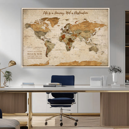 75179116-MGV-CV-36X24-Personalized World Map Wall Art – Rustic Vintage Travel Map with Custom Names, Inspirational Adventure Décor for Couples, Families
