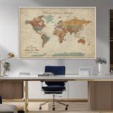 43497401-MGV-FC-36X24_Natural-Personalized World Map Wall Art – Vintage Rustic Adventure Travel Map with Custom Couple Names, Welcome to Great Adventure Wall