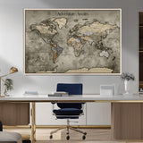 72658967-MGV-FC-36X24_Natural-Personalized World Map Wall Art – Adventure Awaits Rustic Sepia Travel Map with Custom Names, Vintage Wall Decor for Couples, Home