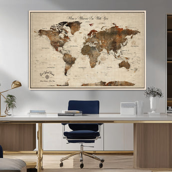 48225643-MGV-CV-36X24-Personalized World Map Wall Art – Rustic Vintage Adventure Travel Map with Custom Couple Names, Romantic Wall Decor for Home or
