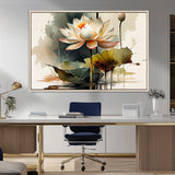 46359-MGV-FC-36X24_Natural-Lotus Blossom Wall Art Canvas Print, Framed Water Lily Art Picture Print, Zen Flower Perfect Zen Botanical Decor Artwork