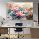 18414-MGV-CV-36X24-Pink Lotus Wall Art Canvas Print, Framed Water Lily Art Picture Print, Dreamy Floral Perfect Dreamy Botanical Decor Artwork