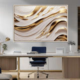 41237-MGV-CV-36X24-Gold Waves Wall Art Canvas Print, Framed Elegant Flow Art Picture Print, Luxury Layers Perfect Minimal Luxe Decor Artwork