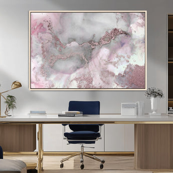 16416-MGV-FC-36X24_Natural-Blush Marble Wall Art Canvas Print, Framed Rose Gold Art Picture Print, Pink Cloudy Perfect Modern Glam Decor Artwork