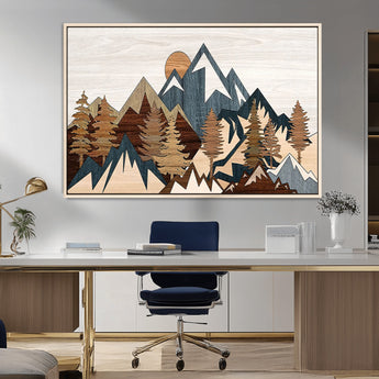 80300-MGV-CV-36X24-Geometric Mountains Wall Art Canvas Print, Framed Stylized Trees Art Picture Print, Graphic Forest Perfect Rustic Abstract Decor