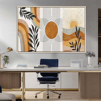 32359-MGV-FC-36X24_Natural-Modern Sun Wall Art Canvas Print, Framed Retro Horizon Art Picture Print, Sunburst Design Perfect Mid Century Boho Decor Artwork