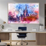 15129-MGV-FC-36X24_Natural-Disney Castle Wall Art Canvas Print, Framed Cinderella Palace Art Picture Print, Fantasy Kingdom Perfect Whimsical Fairytale Decor