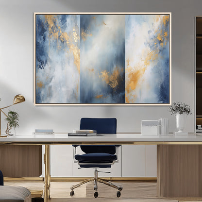 41836-MGV-FC-36X24_Natural-Abstract Gold Wall Art Canvas Print, Framed Blue Layers Art Picture Print, Elegant Cloud Perfect Elegant Minimalist Decor Artwork