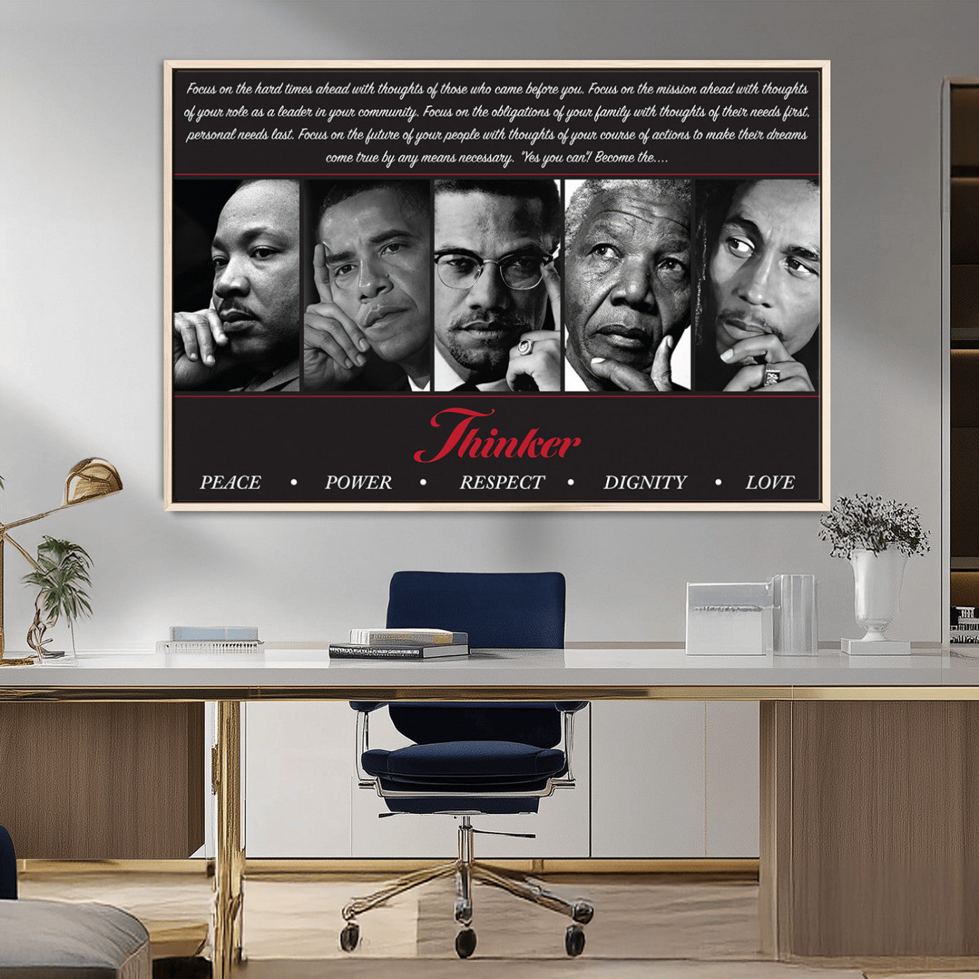 45112-MGV-CV-36X24-Black Icons Wall Art Canvas Print, Framed Thinker Art Picture Print, Motivational Quote Perfect Cultural Modern Decor Artwork