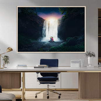 56359-MGV-FC-36X24_Natural-Lilo Stitch Wall Art Canvas Print, Framed Stitch Angel Art Picture Print, Cartoon Waterfall Perfect Tropical Fantasy Decor Artwork