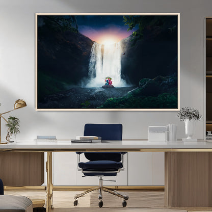 56359-MGV-FC-36X24_Natural-Lilo Stitch Wall Art Canvas Print, Framed Stitch Angel Art Picture Print, Cartoon Waterfall Perfect Tropical Fantasy Decor Artwork