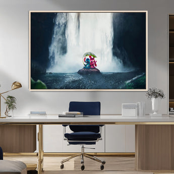 32259-MGV-FC-36X24_Natural-Stitch Angel Wall Art Canvas Print, Framed Stitch Waterfall Art Picture Print, Cartoon Couple Perfect Moody Fantasy Decor Artwork