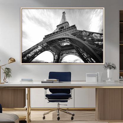 40006-MGV-CV-36X24-Eiffel Tower Wall Art – Black and White Architectural Photo Print, Paris Inspired Decor for Bedroom, Office, Studio or Modern
