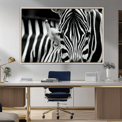 43631-MGV-FC-36X24_Natural-Zebra Wall Art – Black & White Safari Wildlife Canvas Print, Modern Animal Photography Decor for Living Room, Office, or Bedroom