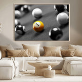 52108-MGV-CV-36X24-Precision Pool Table Wall Art – Close Up Yellow 1 Ball Canvas Print, Hand-Played Billiards Game Decor for Office, Game Room, or