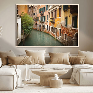 58407-MGV-CV-36X24-Venetian Canal Passage Wall Art – Vintage European Waterway Canvas Print, Historic Cityscape Decor for Office, Living Room, or Man