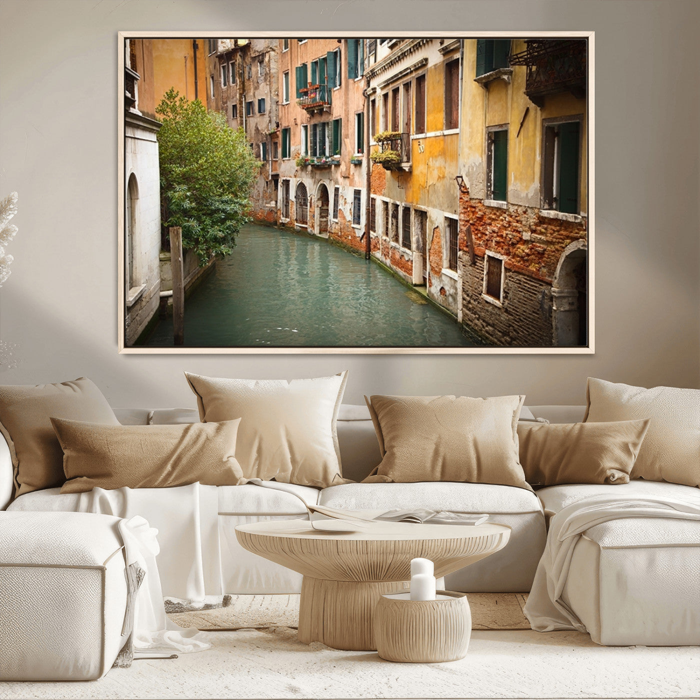 58407-MGV-CV-36X24-Venetian Canal Passage Wall Art – Vintage European Waterway Canvas Print, Historic Cityscape Decor for Office, Living Room, or Man