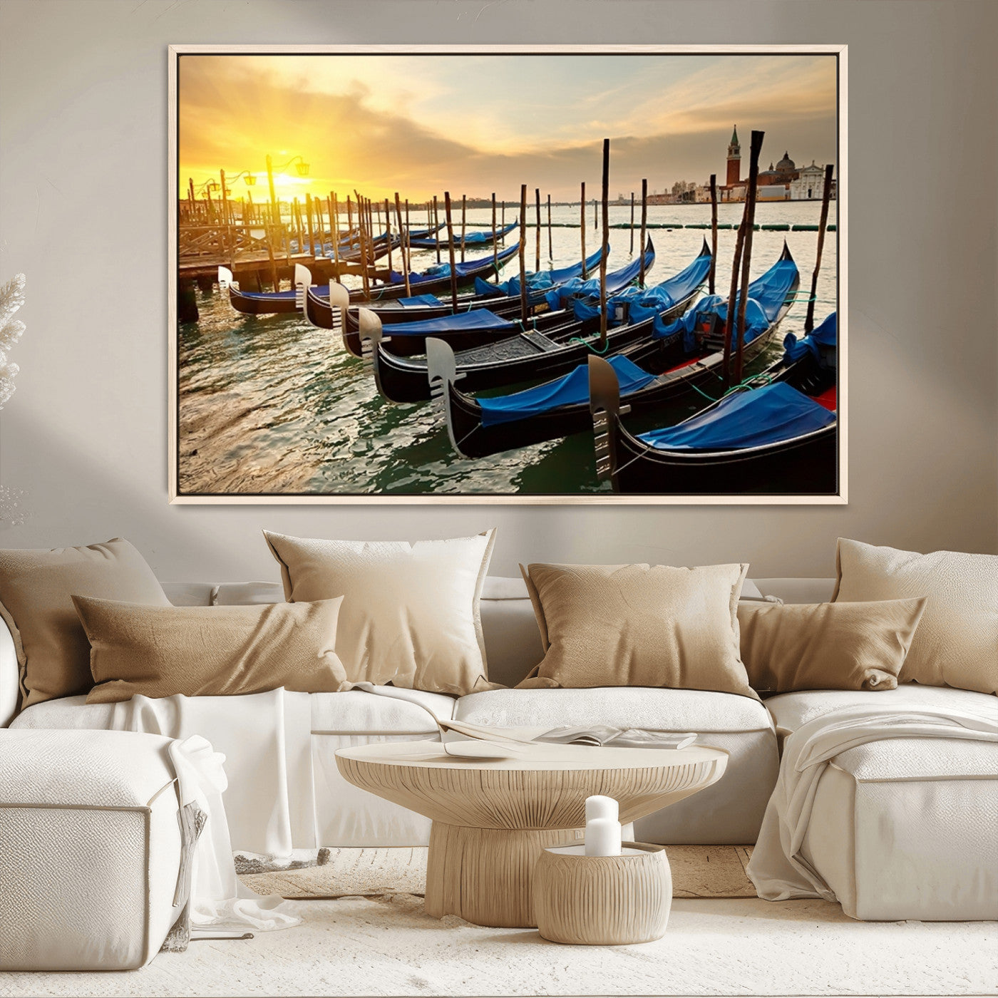 25872-MGV-CV-36X24-Venetian Gondola Dock Wall Art – Serene Sunset Canal Canvas Print, Tranquil Water Travel Decor for Office, Living Room, or Man