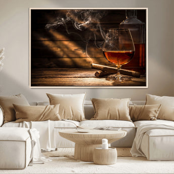 92305-MGV-CV-36X24-Whiskey & Cigar Wall Art – Moody Whiskey and Cigar Canvas Print, Sophisticated Bar or Home Lounge Decor for Office, Man Cave or