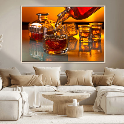 18250-MGV-CV-36X24-Whiskey Pour Wall Art – Captivating Whiskey Splash Canvas Print, Elegant Bar or Home Lounge Decor for Office, Man Cave or Living