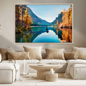 32962-MGV-CV-36X24-Mountain Lake Wall Art – Tranquil Autumn Landscape Canvas Print, Nature Reflection Decor for Living Room, Bedroom, Office or Cabin