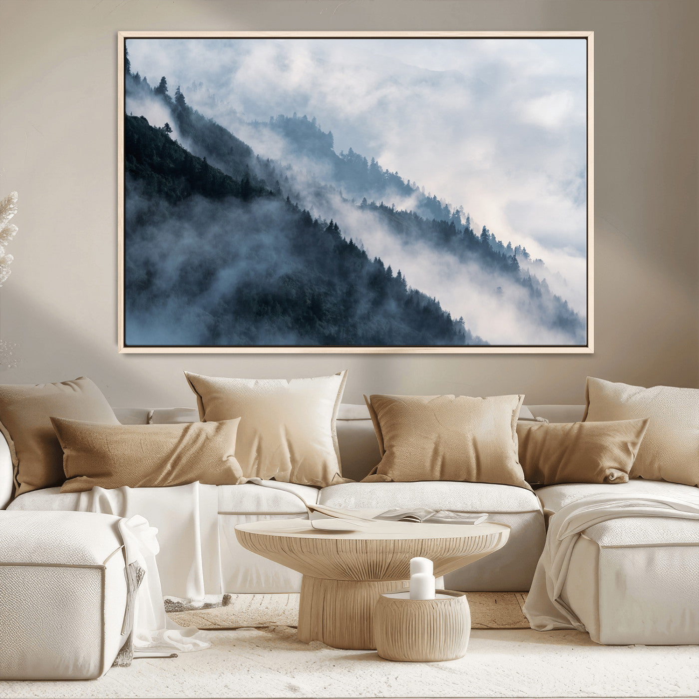 85737-MGV-CV-36X24-Misty Mountain Wall Art – Atmospheric Pine Forest Canvas Print with Fog and Mist, Calm Nature Decor for Living Room, Bedroom,
