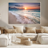 71849-MGV-CV-36X24-Sunrise Ocean Beach Wall Art – Serene Seascape Canvas Print with Gentle Waves, Coastal Nature Decor for Bedroom, Living Room or
