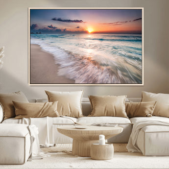 71849-MGV-CV-36X24-Sunrise Ocean Beach Wall Art – Serene Seascape Canvas Print with Gentle Waves, Coastal Nature Decor for Bedroom, Living Room or