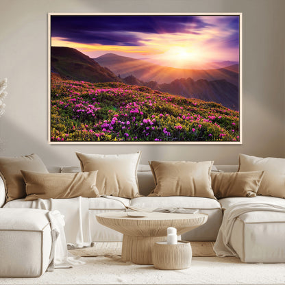 49741-MGV-CV-36X24-Mountain Sunrise Wall Art – Vibrant Floral Landscape Canvas Print, Nature Home Decor for Living Room, Bedroom Office or Cabin