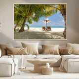 83601-MGV-CV-36X24-Tropical Beach Wall Art – Serene Palm Trees and Lounge Chairs Canvas Print, Relaxing Coastal Decor for Living Room, Bedroom or