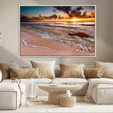 38302-MGV-CV-36X24-Sunset Beach Wall Art – Stunning Ocean Waves and Rock Canvas Print, Warm Coastal Decor for Living Room, Bedroom, Office or Beach