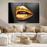 84747-MGV-CV-36X24-Golden Lips Black & White Portrait – Glamorous Metallic Lip Art Print, Modern Wall Decor for Bedroom, Beauty & Fashion Lover Gift