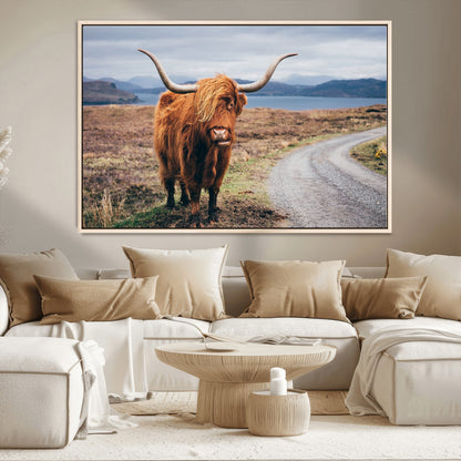 56121-MGV-CV-36X24-Rustic Highland Cow Wall Art – Panoramic Nature Canvas Print, Perfect Decor for Home, Office, Living Room or Man Cave