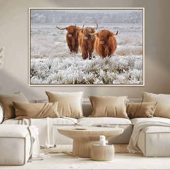 10396-MGV-FC-36X24_Natural-Highland Cattle Wall Art – Rustic Winter Landscape Canvas Print, Farmhouse Decor for Living Room, Office, Cabin or Country Home