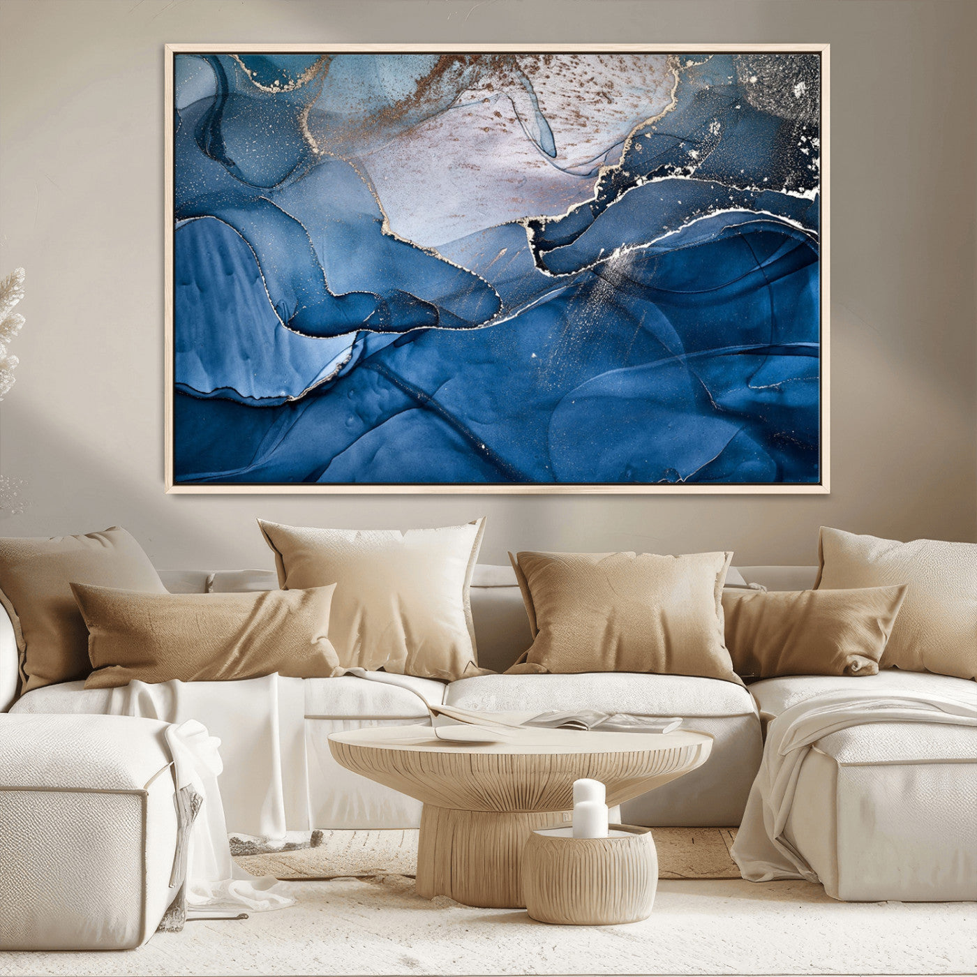 27810-MGV-CV-36X24-Abstract Blue Gold Fluid Art Wall – Modern Canvas Print, Elegant Home & Office Wall Art, Stylish Living Room or Bedroom Decor