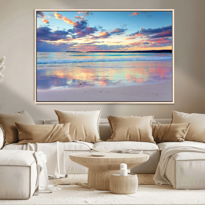 64882-MGV-CV-36X24-Tranquil Sunset Beach Wall Art – Panoramic Ocean Reflection Canvas Print, Calm Coastal Decor for Bedroom, Living Room or Office