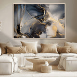 24068-MGV-CV-36X24-Luxury Abstract Wall Art – Gold & Gray Fluid Ink Painting Canvas, Modern Metallic Home Decor, Elegant Office or Living Room Accent