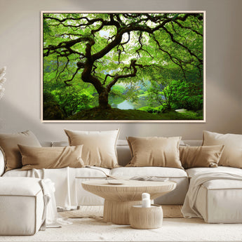 18094-MGV-CV-36X24-Emerald Canopy Wall Art – Panoramic Lush Green Tree Canvas Print, Serene Nature Decor for Office, Living Room or Meditation Space