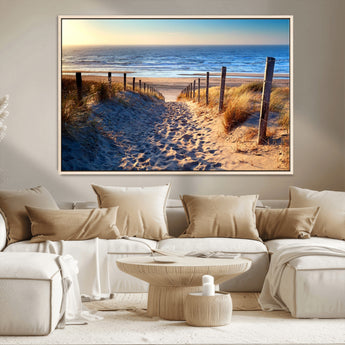 31889-MGV-CV-36X24-Sandy Beach Pathway Wall Art – Coastal Dune Fence and Ocean View Canvas Print, Relaxing Seaside Landscape Decor for Living Room or