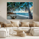 39679-MGV-CV-36X24-Tropical Palm Beach Wall Art – Serene Ocean Canvas Print with Palm Trees and Rocks, Coastal Paradise Decor for Living Room or