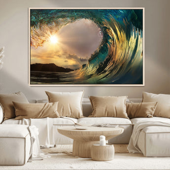 38256-MGV-CV-36X24-Ocean Wave Wall Art – Stunning Sunrise Through Curling Wave Canvas Print, Coastal Surf Photography Seascape Decor for Living Room,