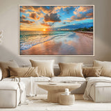 41572-MGV-CV-36X24-Sunset Beach Wall Art – Ocean Waves and Palm Trees Canvas Print, Tropical Coastal Sunset Seascape Decor for Living Room, Bedroom