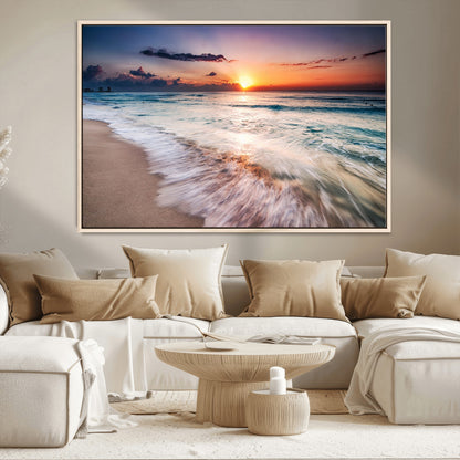 99906-MGV-CV-36X24-Morning Tide Canvas Print – Soft Sunrise Ocean Waves Wall Art, Coastal Serenity Decor for Home & Office