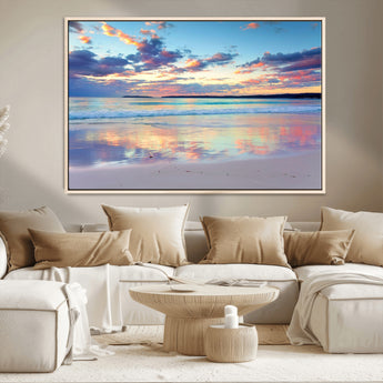 56723-MGV-CV-36X24-Serene Sunset Beach Wall Art – Panoramic Coastal Canvas Print, Peaceful Ocean Reflection Decor for Living Room, Bedroom or Office