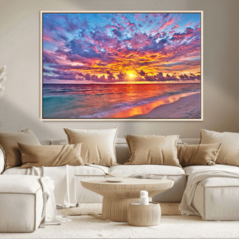 72836-MGV-CV-36X24-Fiery Sunset Beach Wall Art – Panoramic Vibrant Ocean Canvas Print, Dramatic Coastal Decor for Living Room, Bedroom or Office