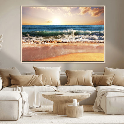 79005-MGV-CV-36X24-Golden Sunrise Ocean Waves Wall Art – Panoramic Seashore Canvas Print, Calming Coastal Decor for Home, Office or Relaxation Space