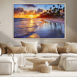 19917-MGV-CV-36X24-Tropical Sunset Beach Wall Art – Panoramic Palm Trees and Ocean Canvas Print, Vibrant Coastal Decor for Living Room, Office or Man